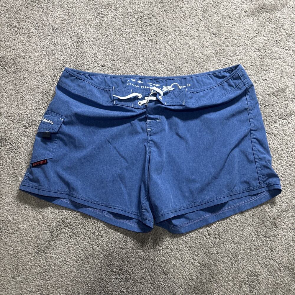 Maui Rippers Board Shorts Womens 16 Blue Drawstring Cargo Pocket Solid